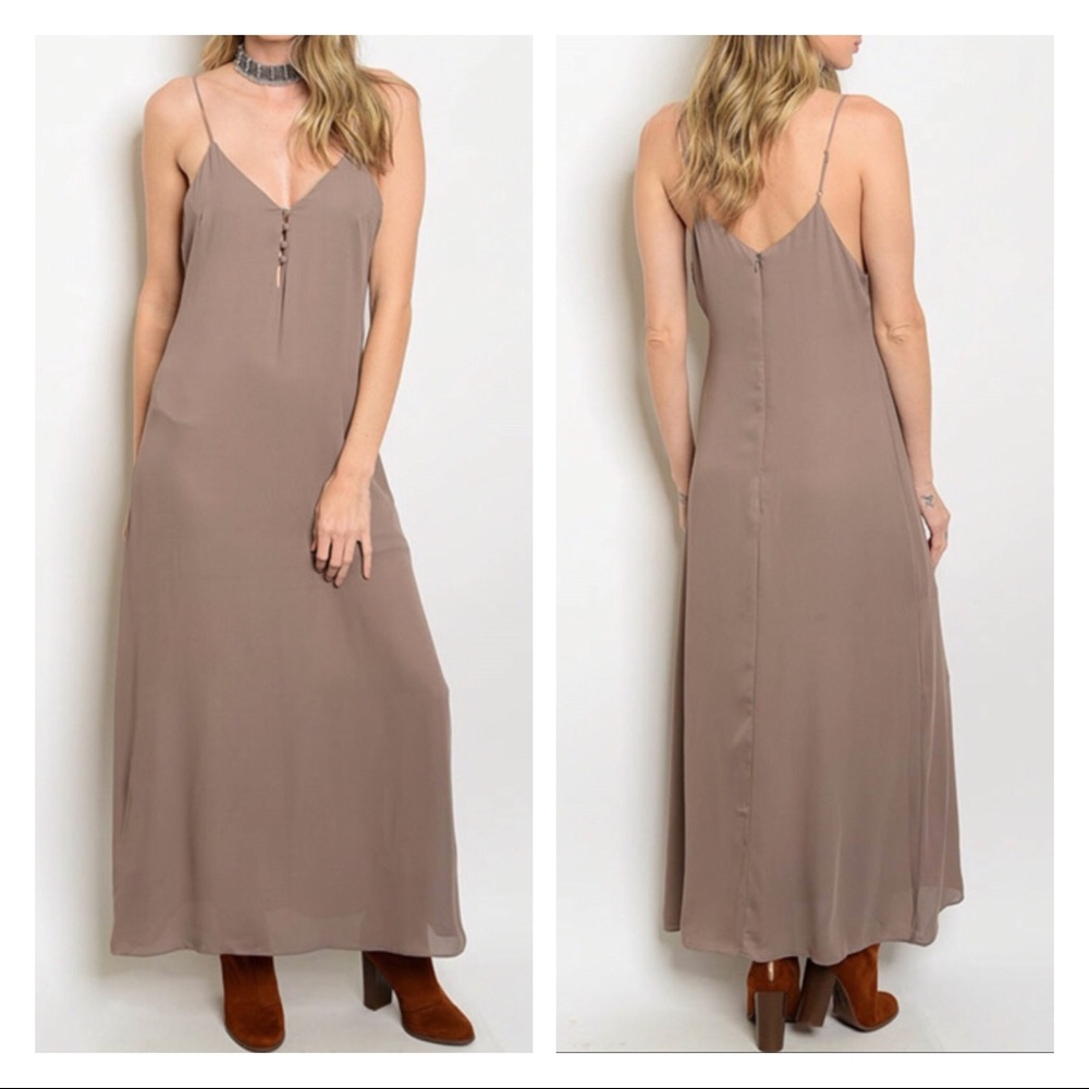 HOT SALES ❗️Sleeveless V Neck brown Slip Dress